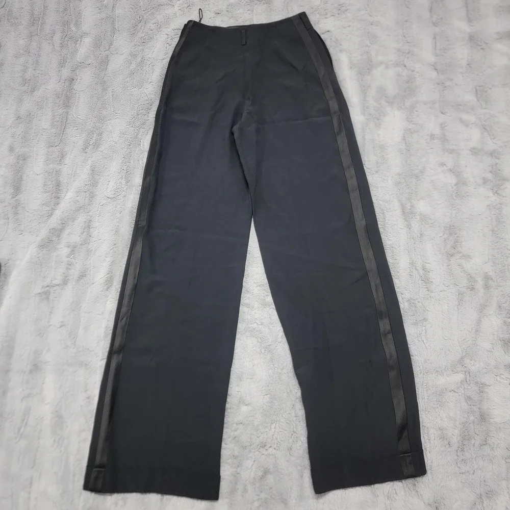 Ralph Lauren Collection Acklie Wool Gabardine Tuxedo Pants Womens 2 Black Pleats